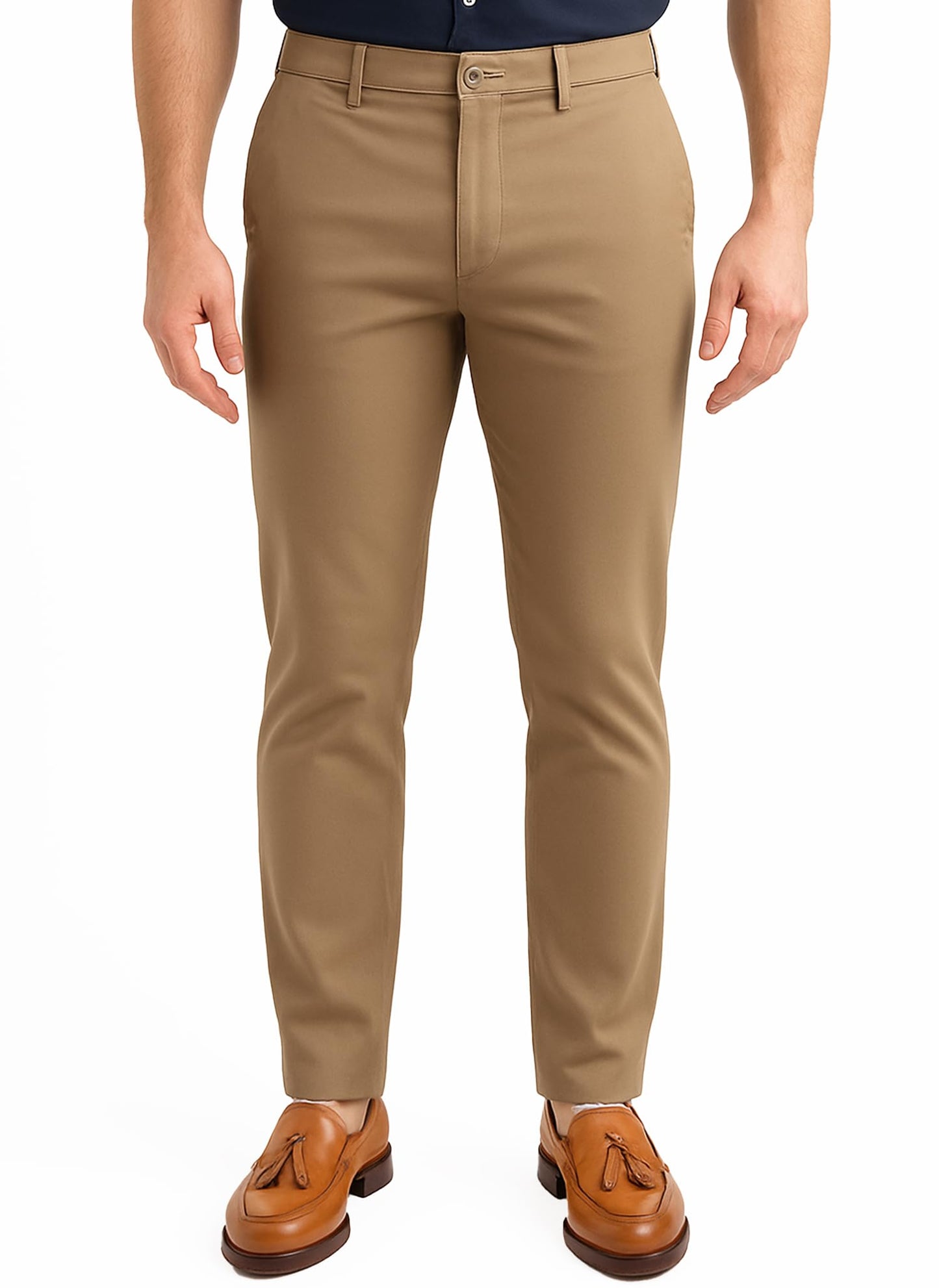 Arber Men's Slim-Fit Stretch Chinos, 97% Cotton/3% Elastane, Flat Front, Breathable, Machine Washable; Gray, Blue, Beige.
