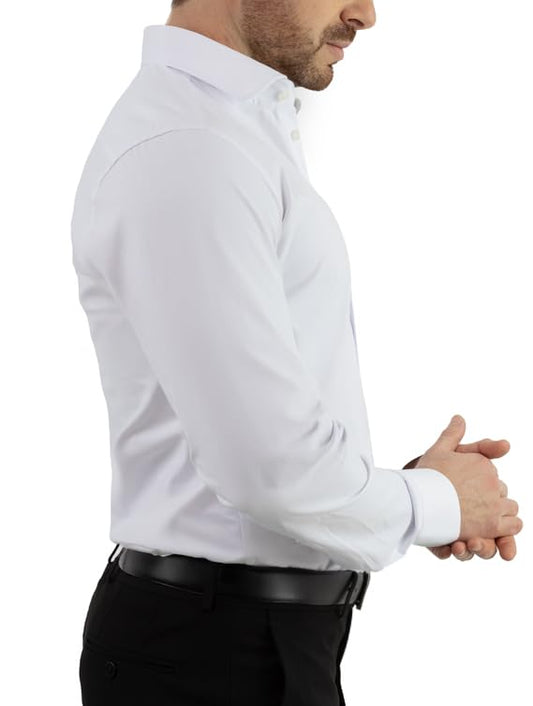 Arber Men's Slim-Fit Cotton Dress Shirt – Long Sleeve Button-Down Collar – Business Formal Office Shirt