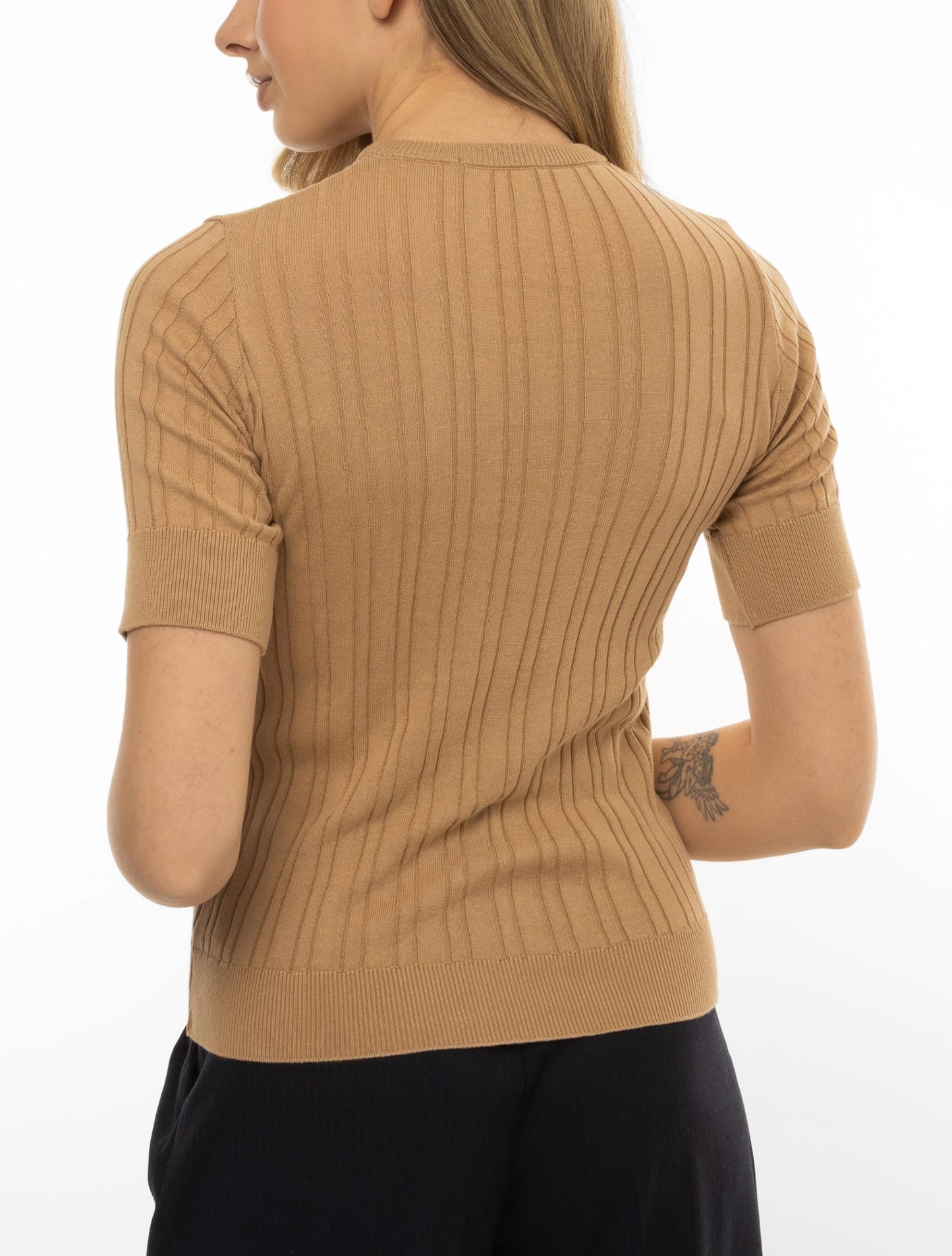 Arber Women’s 100% Cotton Ribbed Knit Short-Sleeve Sweater Top – Lightweight Crewneck Pullover for Spring & Work