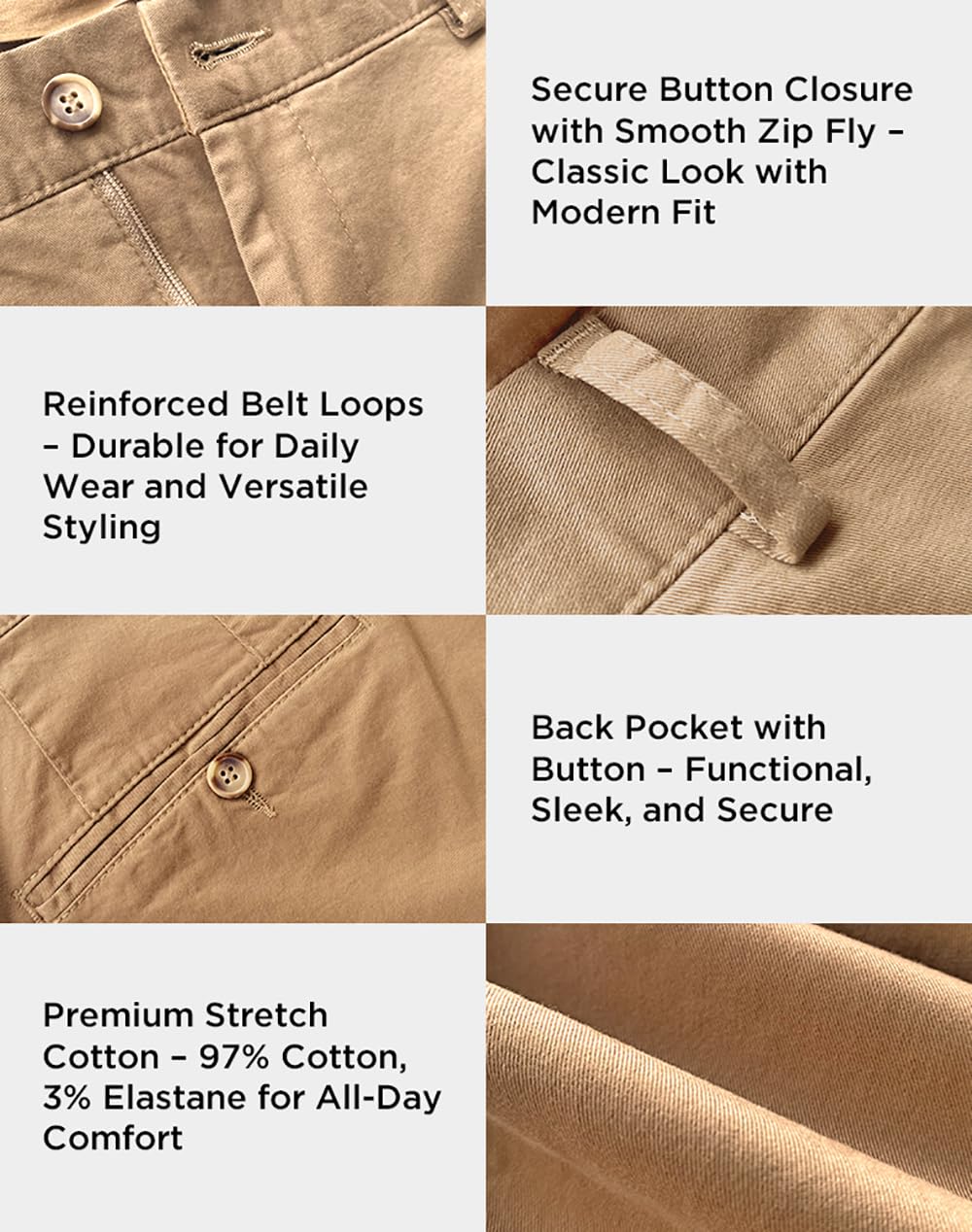 Arber Men's Slim-Fit Stretch Chinos, 97% Cotton/3% Elastane, Flat Front, Breathable, Machine Washable; Gray, Blue, Beige.
