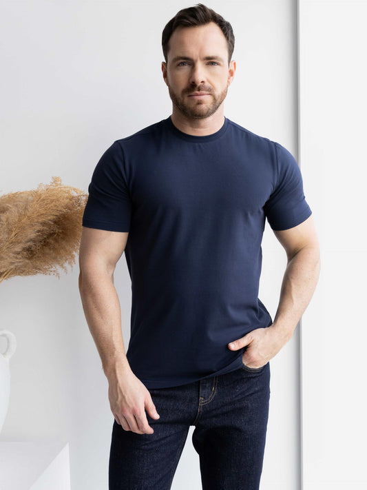 Arber Men's Cotton Crew Neck Short Sleeve T-Shirt, Soft Classic Fit, S-3XL, Black Navy White