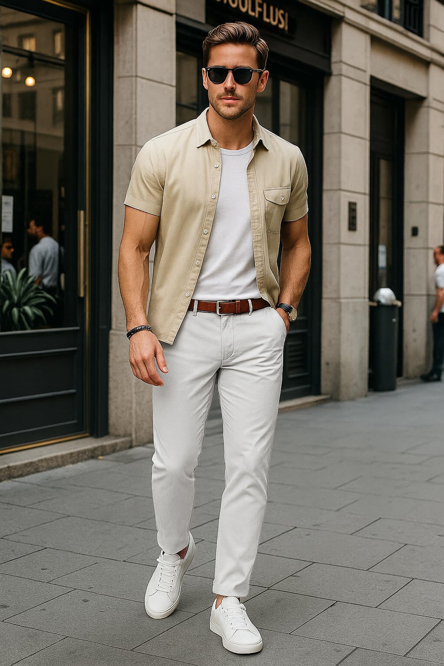 Arber Men's Stretch Chinos, 97% Cotton/3% Elastane, Flat Front, Breathable, Machine Washable; White, Navy or Beige.