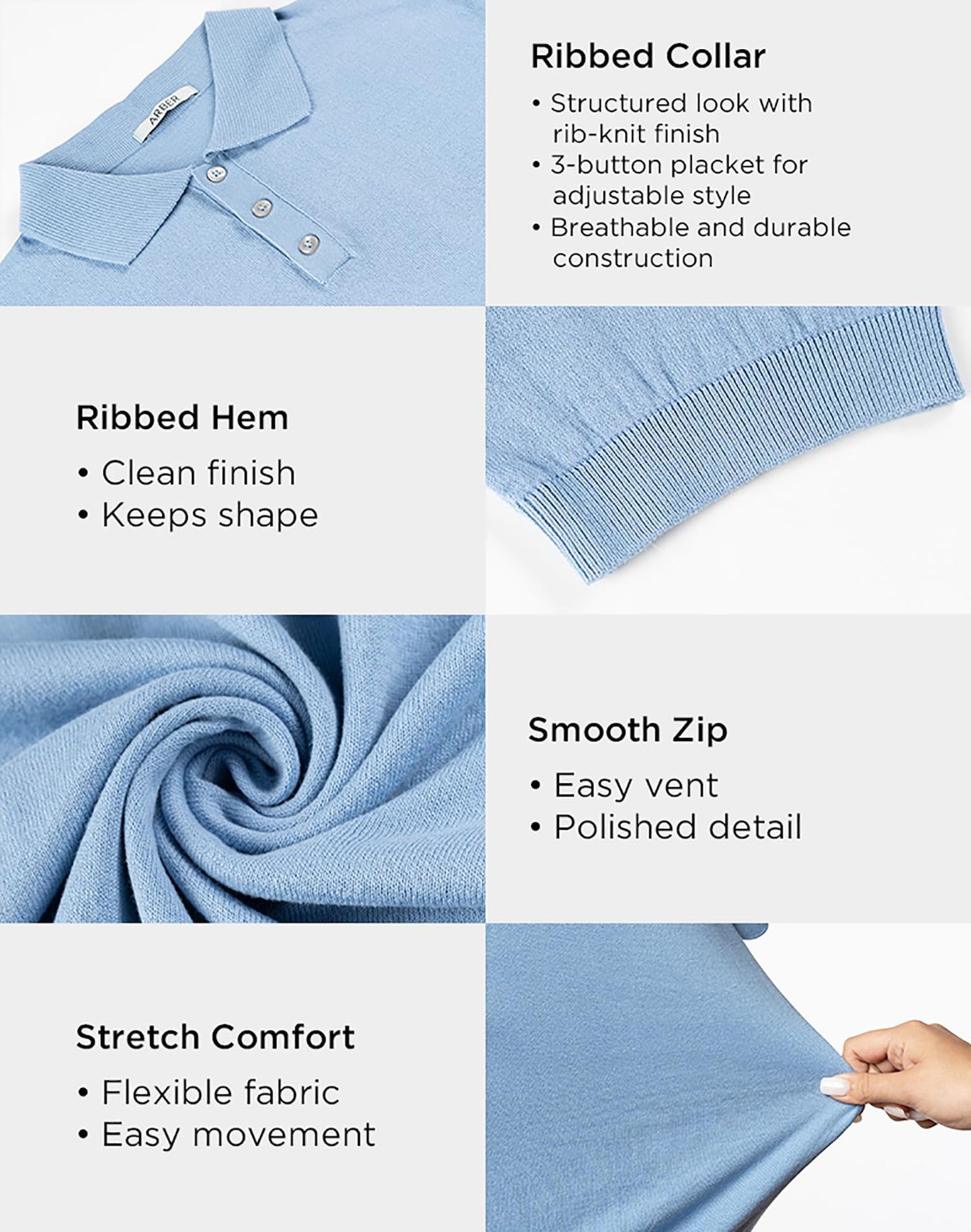 Men's Classic-Fit 100% Cotton Polo, Breathable Lightweight Soft Short-Sleeve Knit Shirt in Beige, Light Blue.