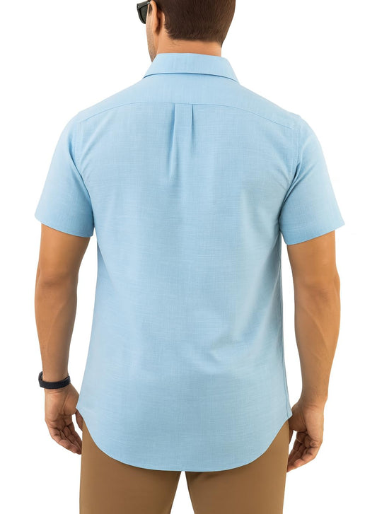 Arber Men's 100% Cotton Short Sleeve Button-Down Shirt, Lightweight & Breathable Casual, S-XXL, Blue/Navy/Yellow