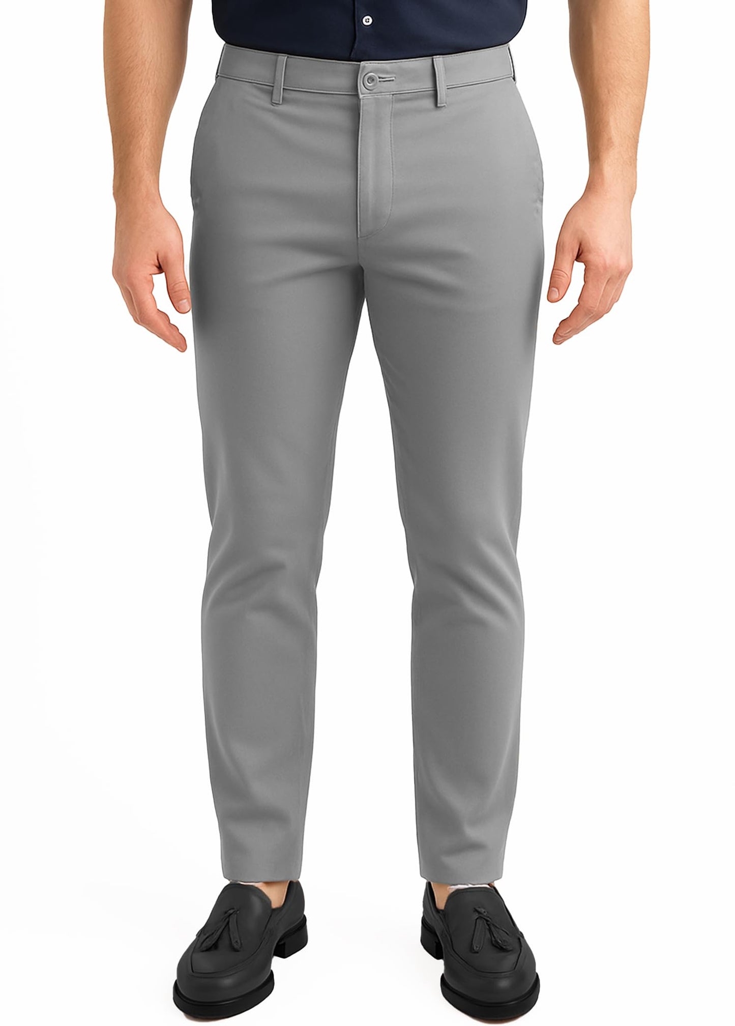 Arber Men's Slim-Fit Stretch Chinos, 97% Cotton/3% Elastane, Flat Front, Breathable, Machine Washable; Gray, Blue, Beige.