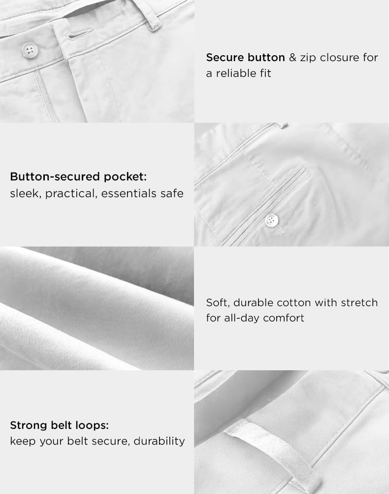 Arber Men's Stretch Chinos, 97% Cotton/3% Elastane, Flat Front, Breathable, Machine Washable; White, Navy or Beige.