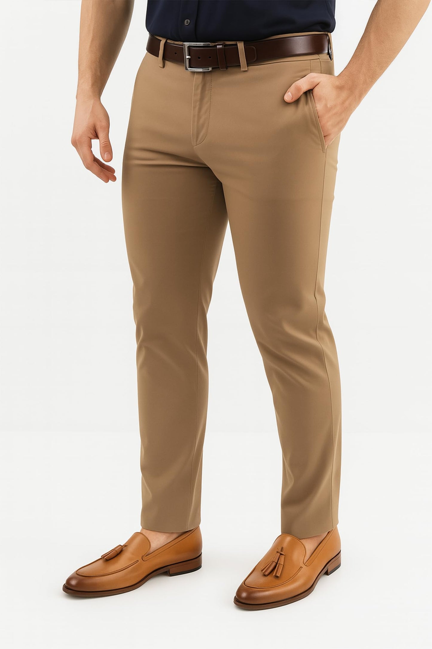 Arber Men's Slim-Fit Stretch Chinos, 97% Cotton/3% Elastane, Flat Front, Breathable, Machine Washable; Gray, Blue, Beige.