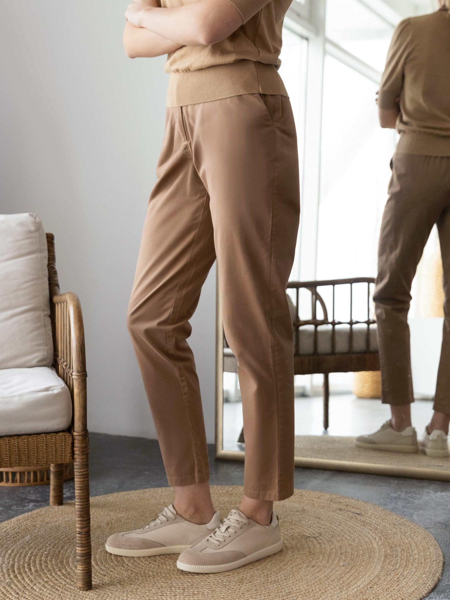 Arber Women's Stretch Cotton Ankle Pants - Slim Tapered Leg, High-Rise Casual & Work, Khaki/Blue