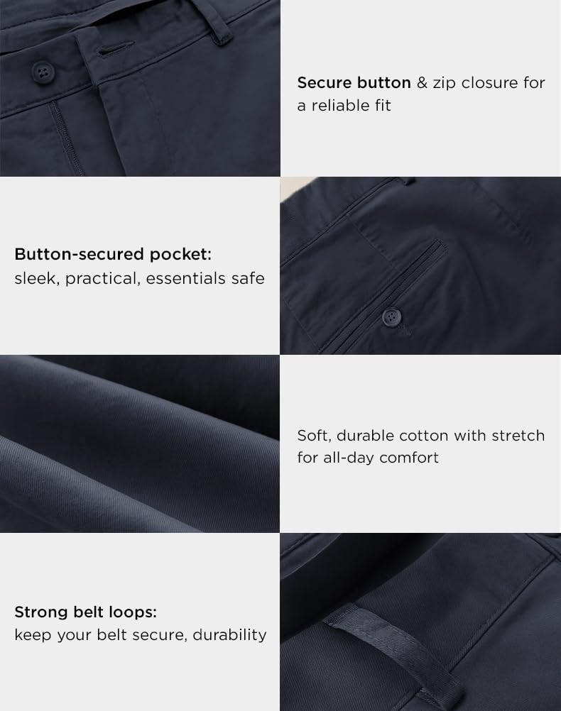 Arber Men's Stretch Chinos, 97% Cotton/3% Elastane, Flat Front, Breathable, Machine Washable; White, Navy or Beige.