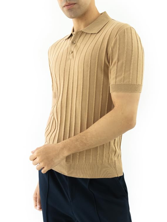Arber Men's Textured Knit 100% Cotton Polo Shirt, Breathable Lightweight Summer Short Sleeve Tee