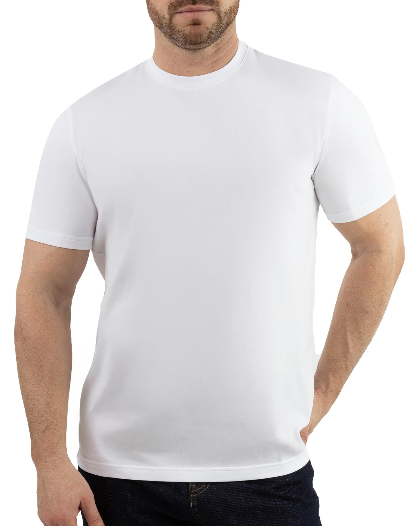 Arber Men's Cotton Crew Neck Short Sleeve T-Shirt, Soft Classic Fit, S-3XL, Black Navy White