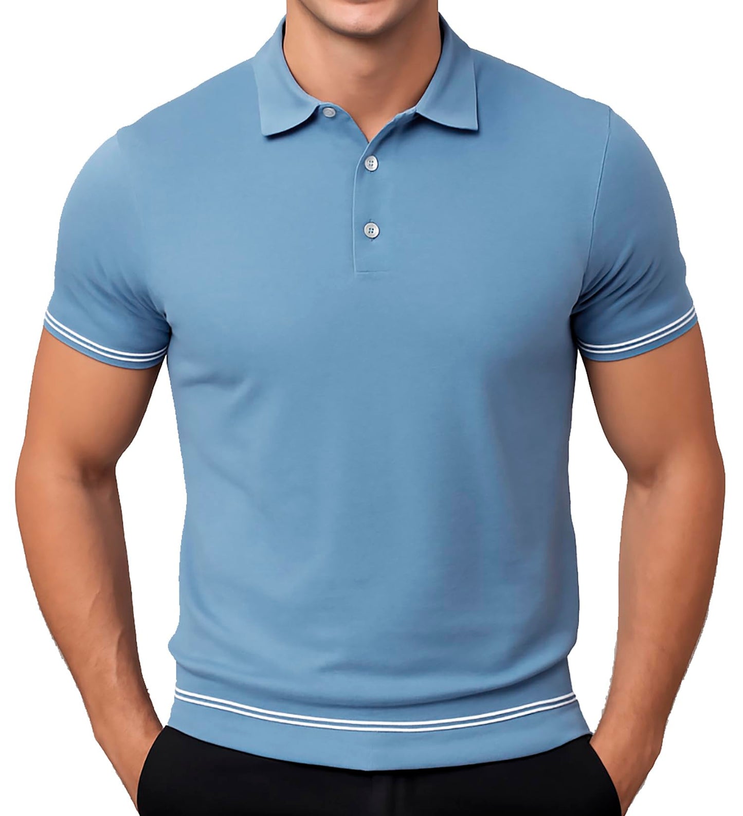 Arber Men's Textured Knit 100% Cotton Polo Shirt, Breathable Lightweight Short Sleeve Contrast Stripe Trim