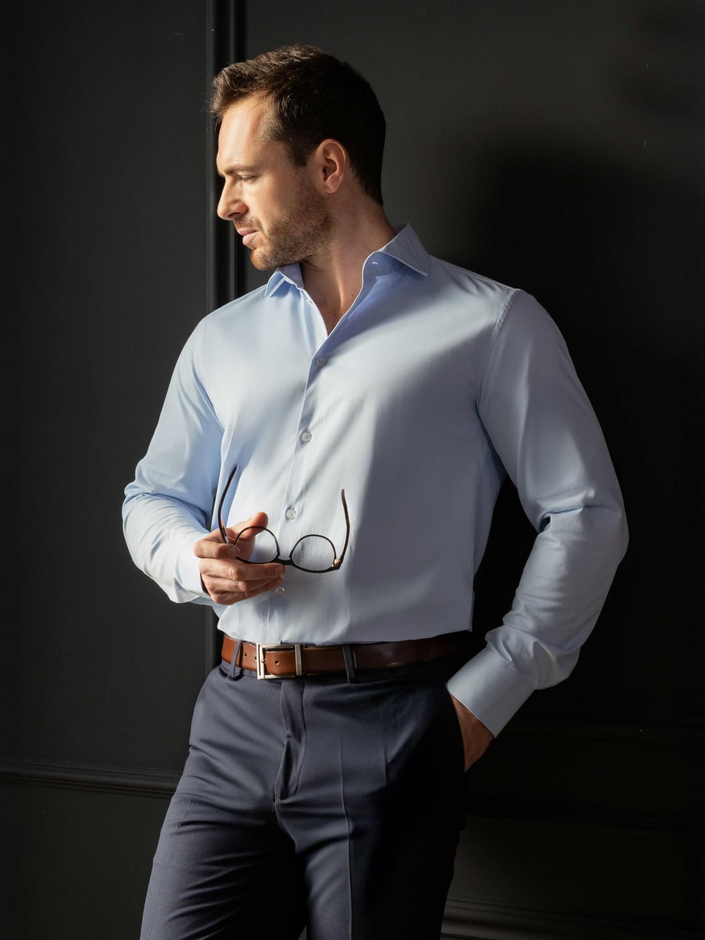 Arber Men's Slim-Fit Cotton Dress Shirt – Long Sleeve Button-Down Collar – Business Formal Office Shirt