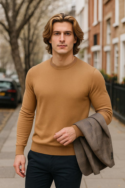 Arber Cotton Men's Knit Crew Neck Sweater – Lightweight Pullover for Office and Everyday Style