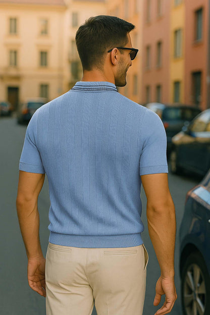 Arber Men's Textured Knit 100% Cotton Polo, Breathable Lightweight Short Sleeve Button Collar; Beige, Black, Blue, Navy