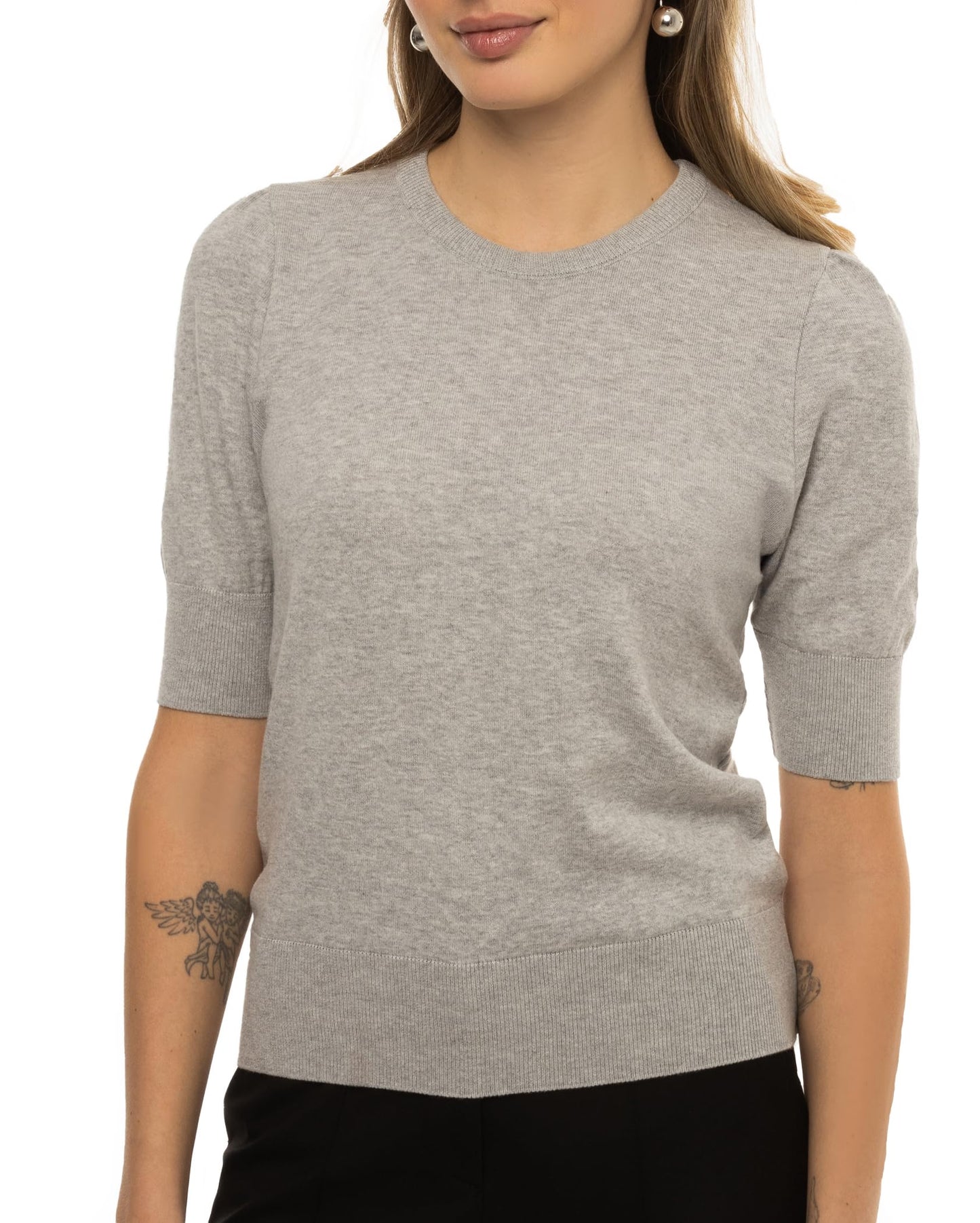 Arber Women’s 100% Cotton Short-Sleeve Crewneck Sweater – Lightweight Ribbed-Hem Pullover Knit Top for Work & Casual