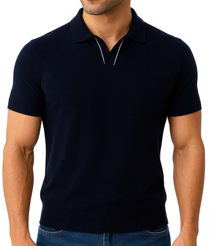 Arber Men's Knit Cotton Polo Shirt – Soft Breathable Lightweight Short Sleeve Button Collar – Light Blue, Gray, Navy – S-XXL