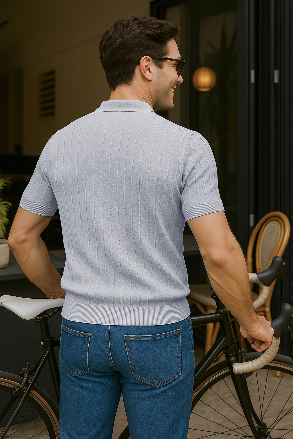 Arber Men's Textured Knit 100% Cotton Polo Shirt, Breathable Lightweight Summer Short Sleeve Tee
