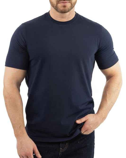 Arber Men's Cotton Crew Neck Short Sleeve T-Shirt, Soft Classic Fit, S-3XL, Black Navy White