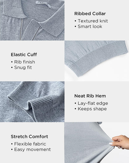 Arber Men's Knit Cotton Polo Shirt – Soft Breathable Lightweight Short Sleeve Button Collar – Light Blue, Gray, Navy – S-XXL