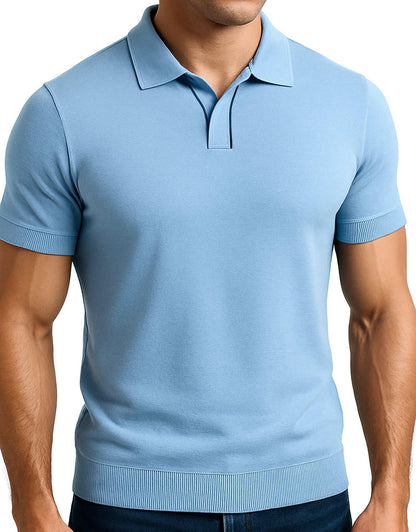Arber Men's Knit Cotton Polo Shirt – Soft Breathable Lightweight Short Sleeve Button Collar – Light Blue, Gray, Navy – S-XXL