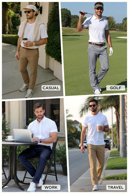 Arber Men's Slim-Fit Stretch Chinos, 97% Cotton/3% Elastane, Flat Front, Breathable, Machine Washable; Gray, Blue, Beige.