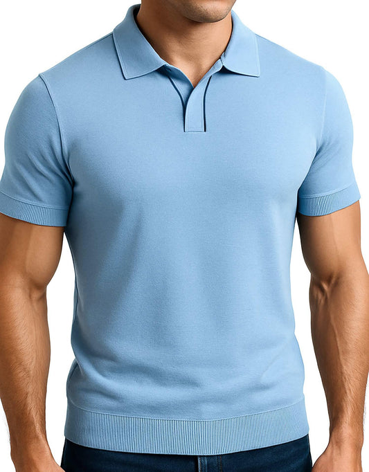Arber Men's Knit Cotton Polo Shirt – Soft Breathable Lightweight Short Sleeve Button Collar – Light Blue, Gray, Navy – S-XXL