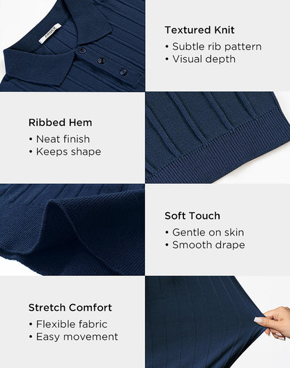 Arber Men's Textured Knit 100% Cotton Polo Shirt, Breathable Lightweight Summer Short Sleeve Tee