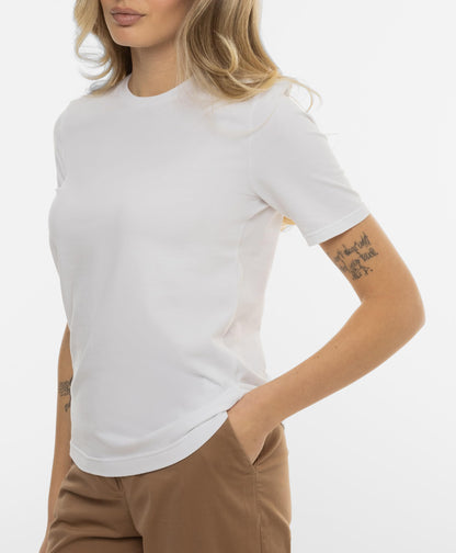 Arber Women’s Slim Fit Crew Neck T-Shirt – 95% Cotton 5% Elastane, Breathable Stretch Basic Short Sleeve Tee, Black & White