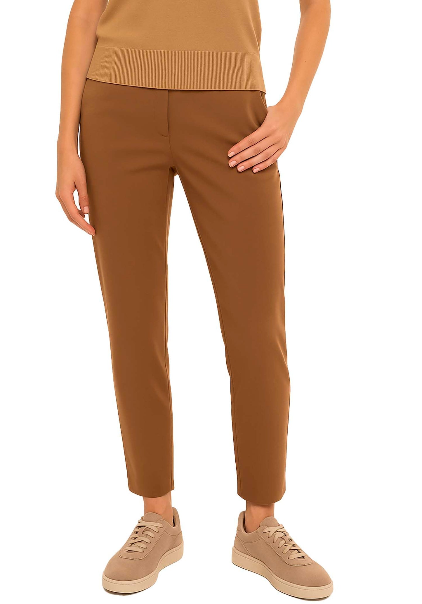 Arber Women's Stretch Cotton Ankle Pants - Slim Tapered Leg, High-Rise Casual & Work, Khaki/Blue