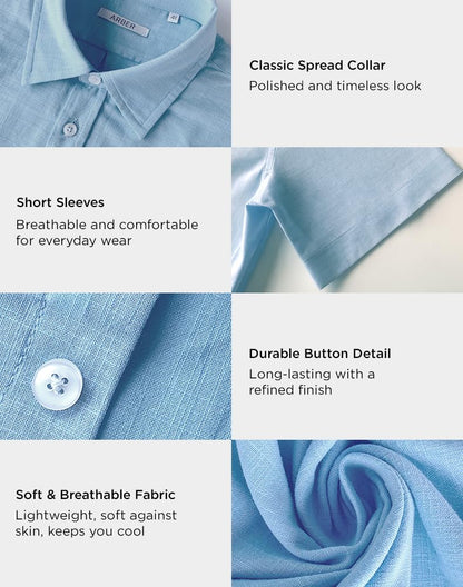 Arber Men's 100% Cotton Short Sleeve Button-Down Shirt, Lightweight & Breathable Casual, S-XXL, Blue/Navy/Yellow