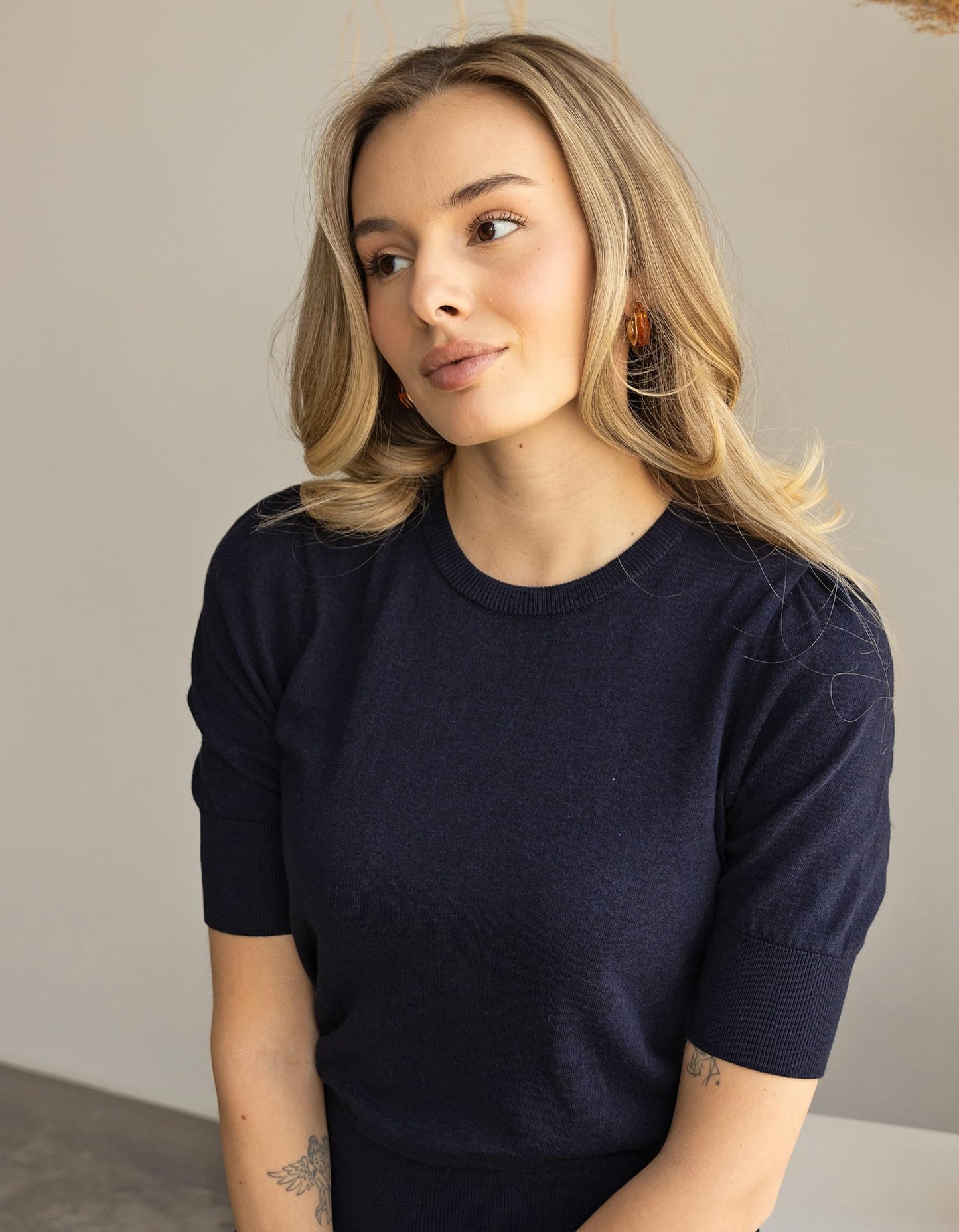 Arber Women’s 100% Cotton Short-Sleeve Crewneck Sweater – Lightweight Ribbed-Hem Pullover Knit Top for Work & Casual