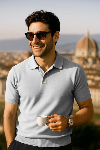 Arber Men's Knit Cotton Polo Shirt – Soft Breathable Lightweight Short Sleeve Button Collar – Light Blue, Gray, Navy – S-XXL