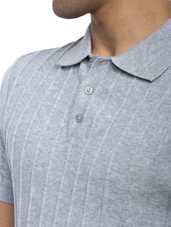 Arber Men's Textured Knit 100% Cotton Polo Shirt, Breathable Lightweight Summer Short Sleeve Tee