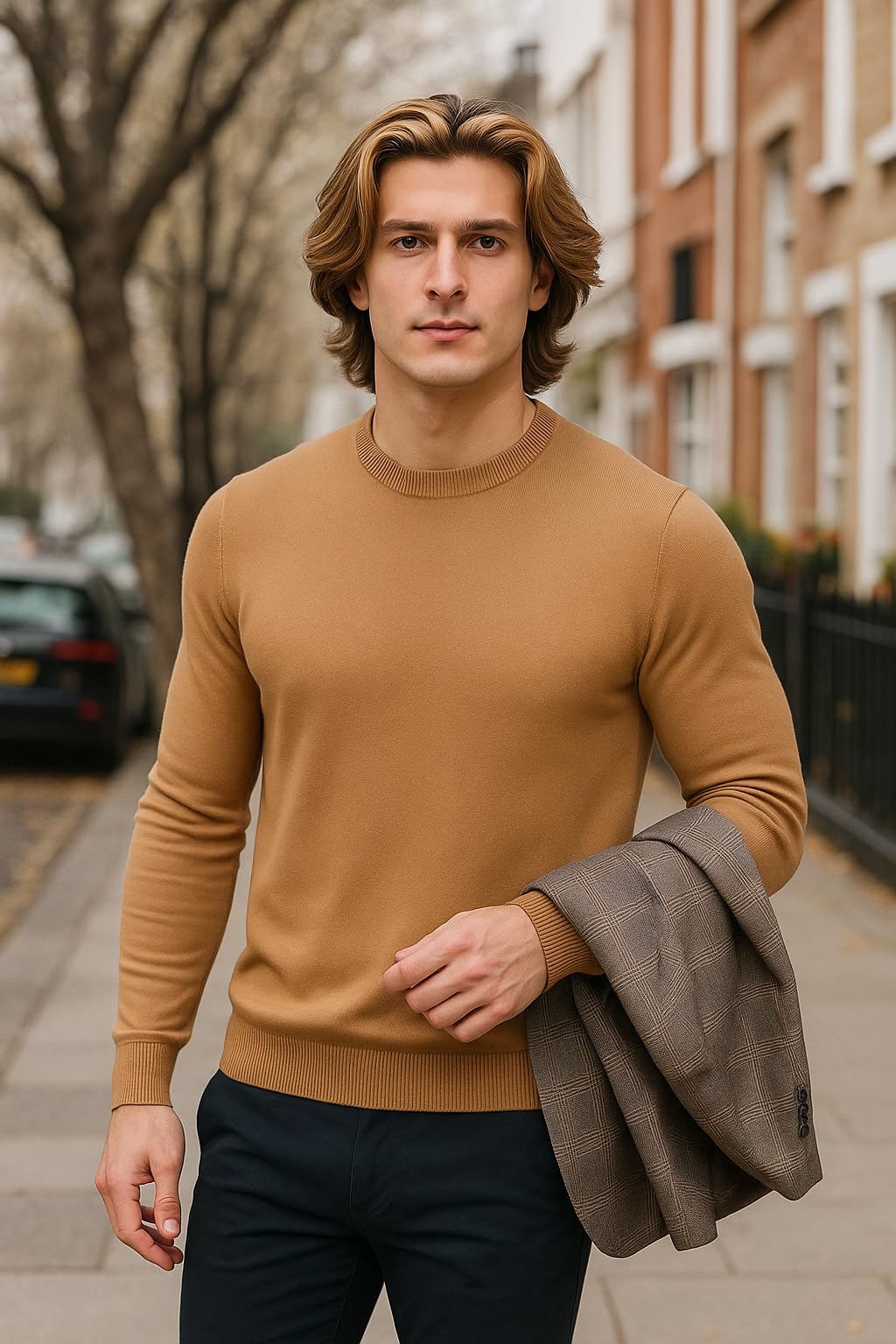 Arber Cotton Men's Knit Crew Neck Sweater – Lightweight Pullover for Office and Everyday Style
