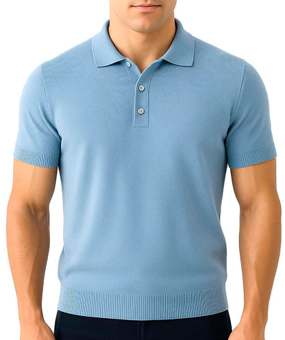 Men's Classic-Fit 100% Cotton Polo, Breathable Lightweight Soft Short-Sleeve Knit Shirt in Beige, Light Blue.