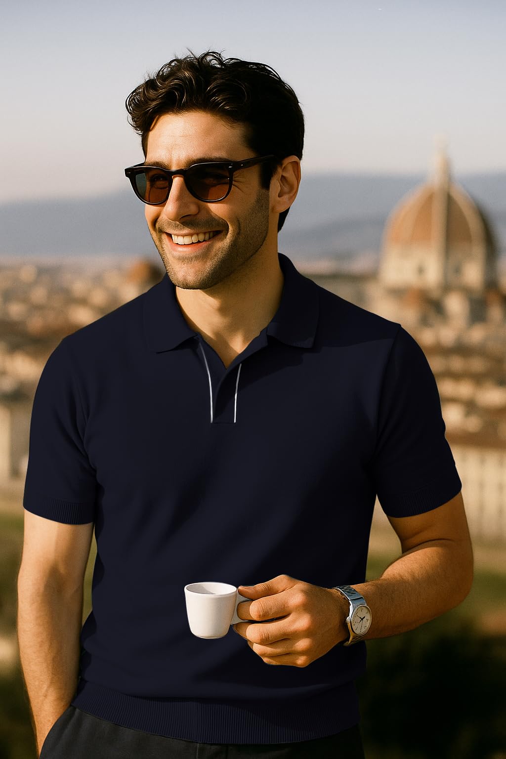 Arber Men's Knit Cotton Polo Shirt – Soft Breathable Lightweight Short Sleeve Button Collar – Light Blue, Gray, Navy – S-XXL
