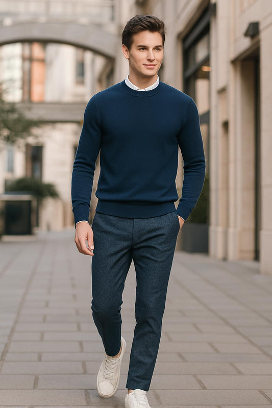 Arber Cotton Men's Knit Crew Neck Sweater – Lightweight Pullover for Office and Everyday Style