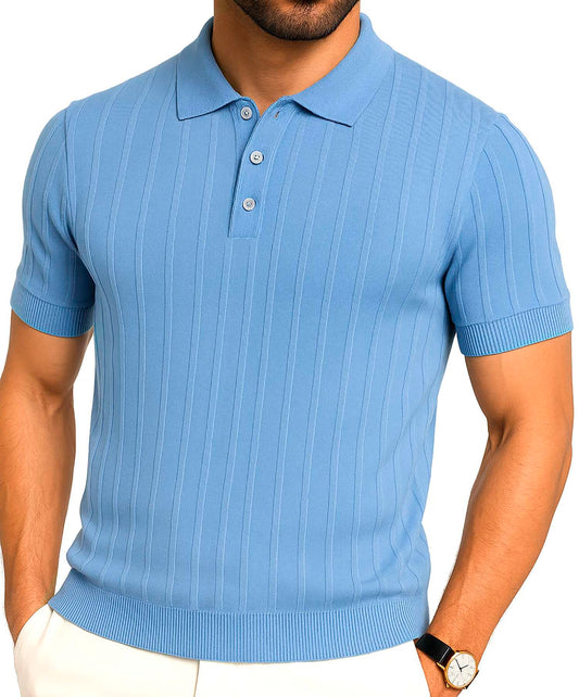 Arber Men's Textured Knit 100% Cotton Polo Shirt, Breathable Lightweight Summer Short Sleeve Tee
