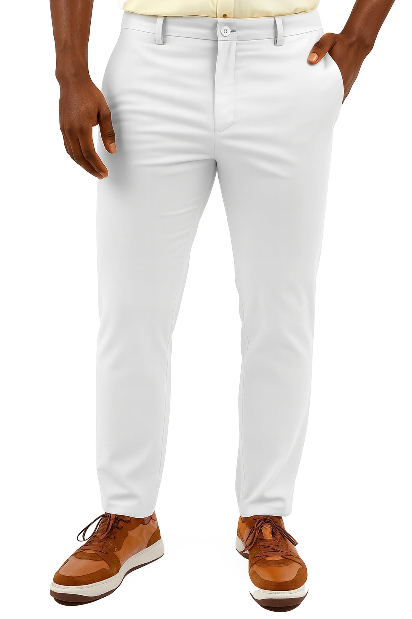 Arber Men's Stretch Chinos, 97% Cotton/3% Elastane, Flat Front, Breathable, Machine Washable; White, Navy or Beige.