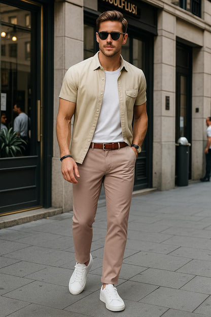 Arber Men's Stretch Chinos, 97% Cotton/3% Elastane, Flat Front, Breathable, Machine Washable; White, Navy or Beige.