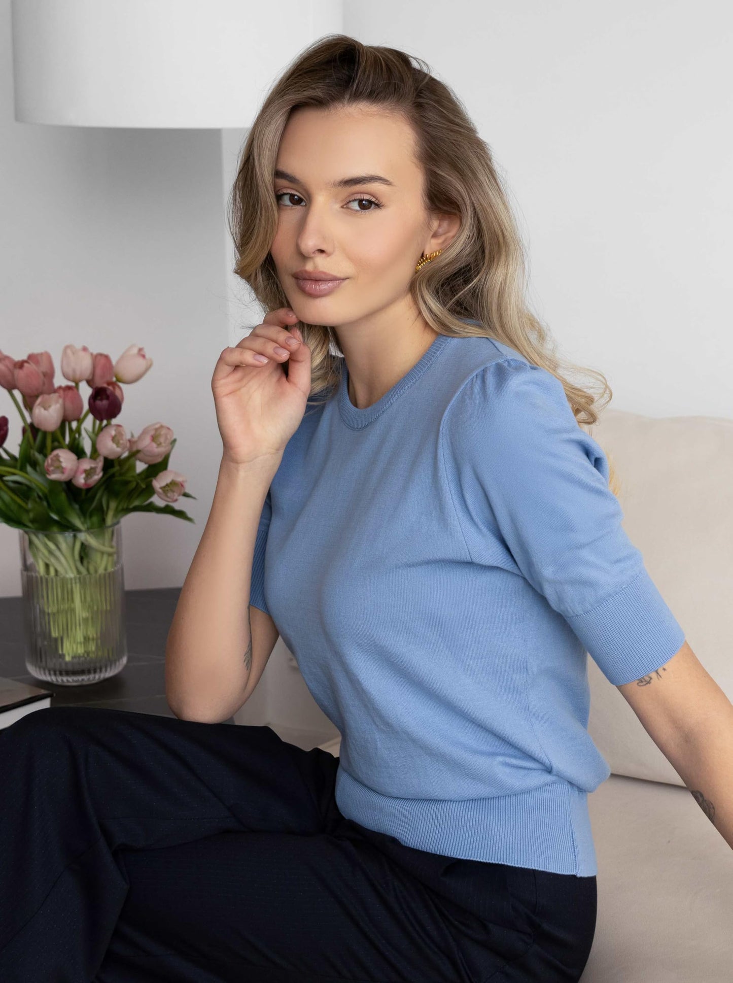 Arber Women’s 100% Cotton Short-Sleeve Crewneck Sweater – Lightweight Ribbed-Hem Pullover Knit Top for Work & Casual