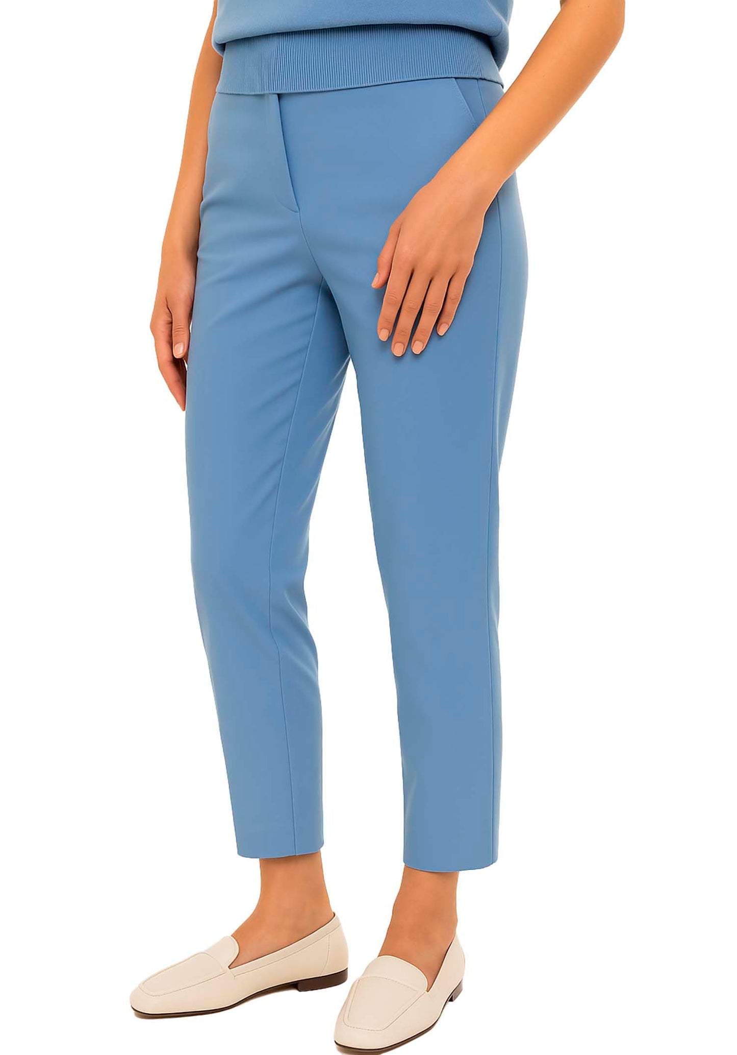 Arber Women's Stretch Cotton Ankle Pants - Slim Tapered Leg, High-Rise Casual & Work, Khaki/Blue