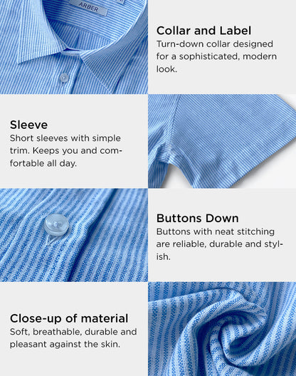 Arber Men's Slim-Fit 100% Cotton Short-Sleeve Shirt, Lightweight Breathable Button-Down; Blue or Dark Blue.