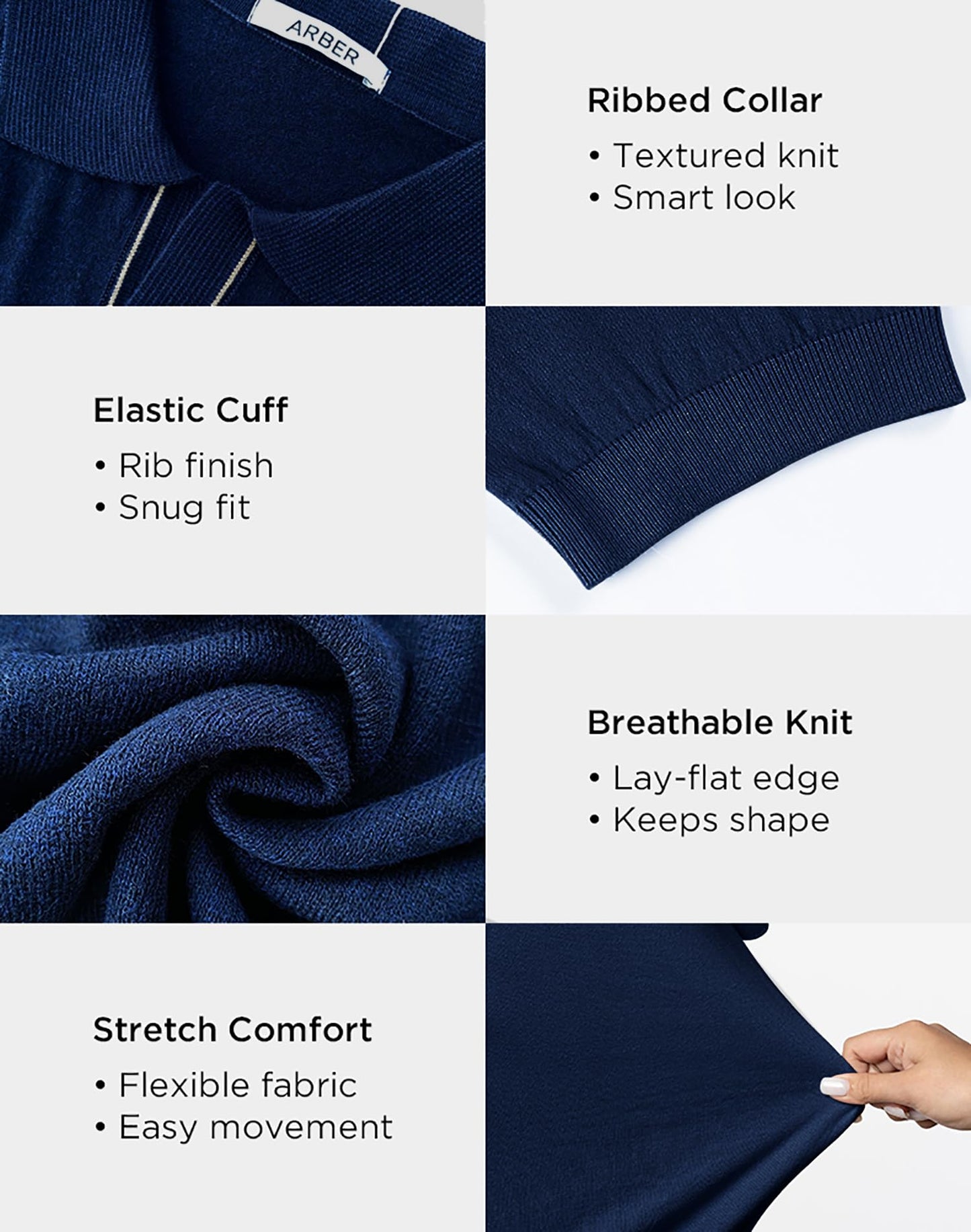 Arber Men's Knit Cotton Polo Shirt – Soft Breathable Lightweight Short Sleeve Button Collar – Light Blue, Gray, Navy – S-XXL