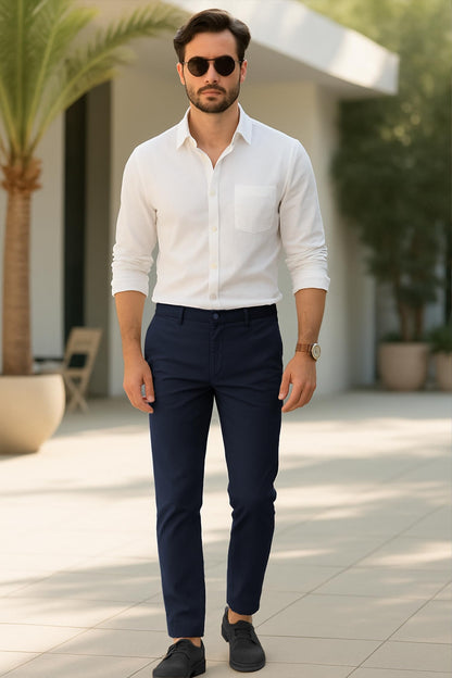 Arber Men's Stretch Chinos, 97% Cotton/3% Elastane, Flat Front, Breathable, Machine Washable; White, Navy or Beige.