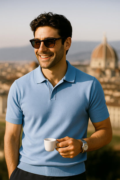 Arber Men's Knit Cotton Polo Shirt – Soft Breathable Lightweight Short Sleeve Button Collar – Light Blue, Gray, Navy – S-XXL