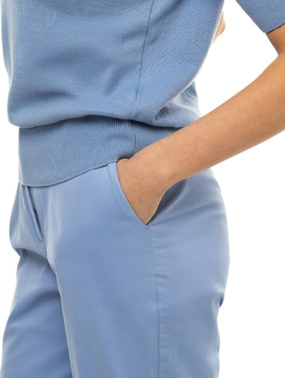 Arber Women's Stretch Cotton Ankle Pants - Slim Tapered Leg, High-Rise Casual & Work, Khaki/Blue