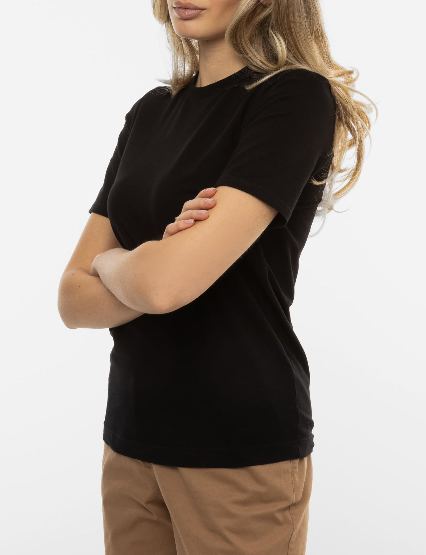 Arber Women’s Slim Fit Crew Neck T-Shirt – 95% Cotton 5% Elastane, Breathable Stretch Basic Short Sleeve Tee, Black & White