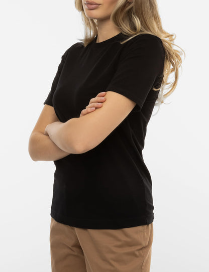 Arber Women’s Slim Fit Crew Neck T-Shirt – 95% Cotton 5% Elastane, Breathable Stretch Basic Short Sleeve Tee, Black & White